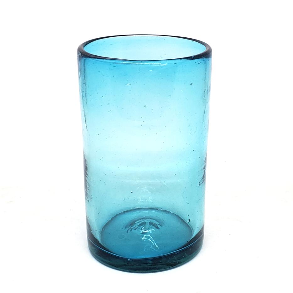 MEXICAN GLASSWARE / Solid Aqua Blue 14 oz Drinking Glasses (set of 6) / These handcrafted glasses deliver a classic touch to your favorite drink.